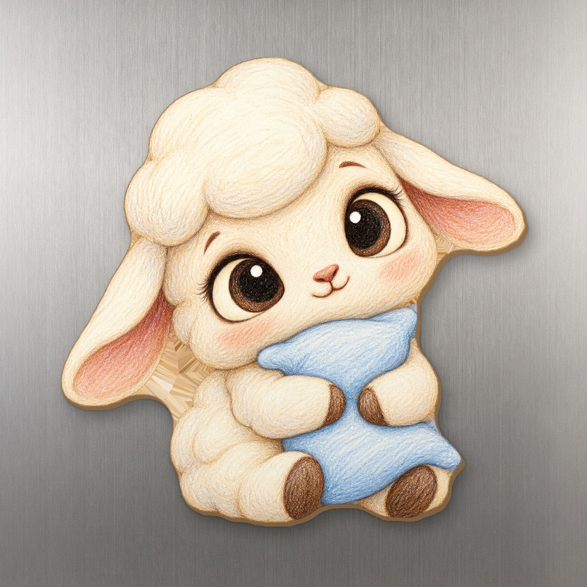 Cloud Lamb wood magnet M233 on a stainless steel fridge, made in USA