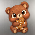 Cookie Bear wood magnet M236 on a stainless steel fridge, made in USA