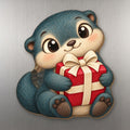 Gift Otter wood magnet M237 on a stainless steel fridge, made in USA