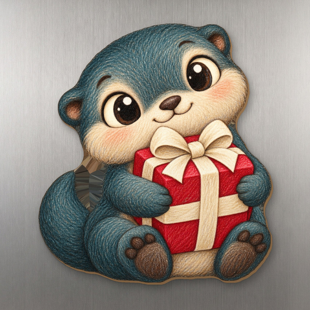 Gift Otter wood magnet M237 on a stainless steel fridge, made in USA