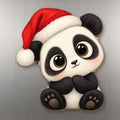 Santa Panda wood magnet M239 on a stainless steel fridge, made in USA