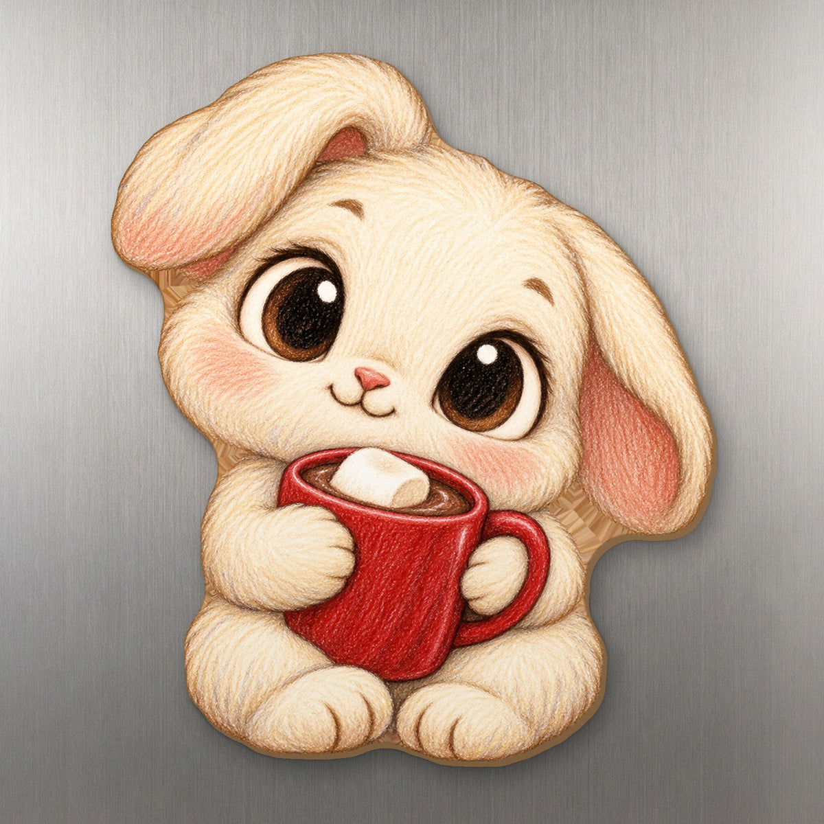 Cocoa Bunny wood magnet M240 on a stainless steel fridge, made in USA