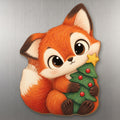 Tree Fox wood magnet M241 on a stainless steel fridge, made in USA