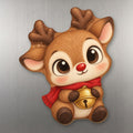 Jolly Reindeer wood magnet M244 on a stainless steel fridge, made in USA