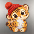 Snow Tiger wood magnet M246 on a stainless steel fridge, made in USA