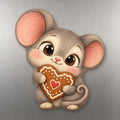 Cookie Mouse wood magnet M249 on a stainless steel fridge, made in USA