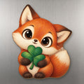 Lucky Fox wood magnet M251 on a stainless steel fridge, made in USA