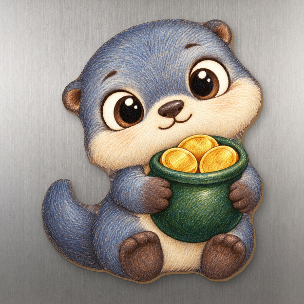 Gold Otter wood magnet M252 on a stainless steel fridge, made in USA