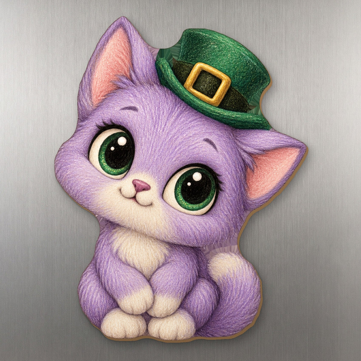 Lucky Kitty wood magnet M254 on a stainless steel fridge, made in USA