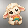 Rainbow Lamb wood magnet M255 on a stainless steel fridge, made in USA