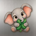 Shamrock Elephant wood magnet M257 on a stainless steel fridge, made in USA
