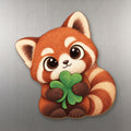 Clover Red Panda wood magnet M258 on a stainless steel fridge, made in USA