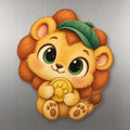 Lucky Lion wood magnet M262 on a stainless steel fridge, made in USA