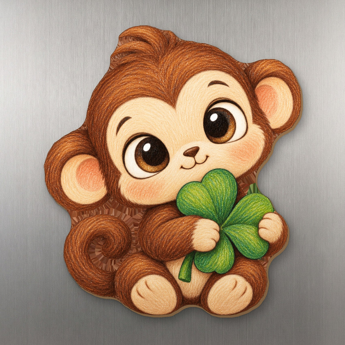 Clover Monkey wood magnet M263 on a stainless steel fridge, made in USA