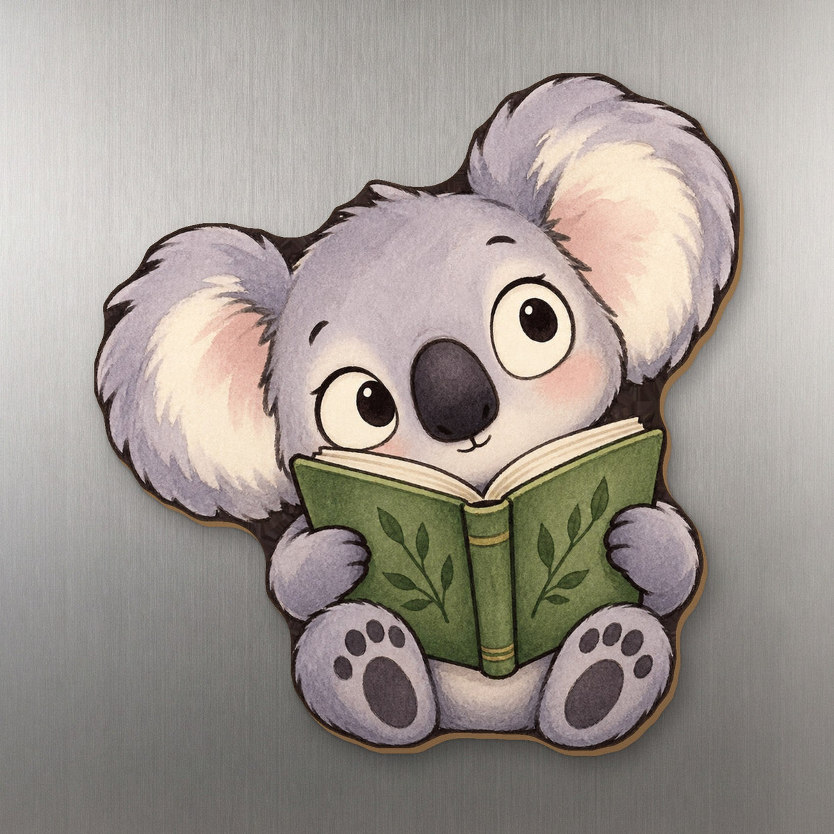 Book Koala wood magnet M268 on a stainless steel fridge, made in USA