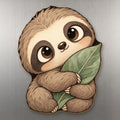 Leaf Sloth wood magnet M273 on a stainless steel fridge, made in USA
