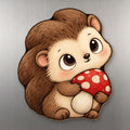 Mushroom Hedgehog wood magnet M275 on a stainless steel fridge, made in USA