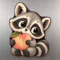 Peach Raccoon wood magnet M277 on a stainless steel fridge, made in USA