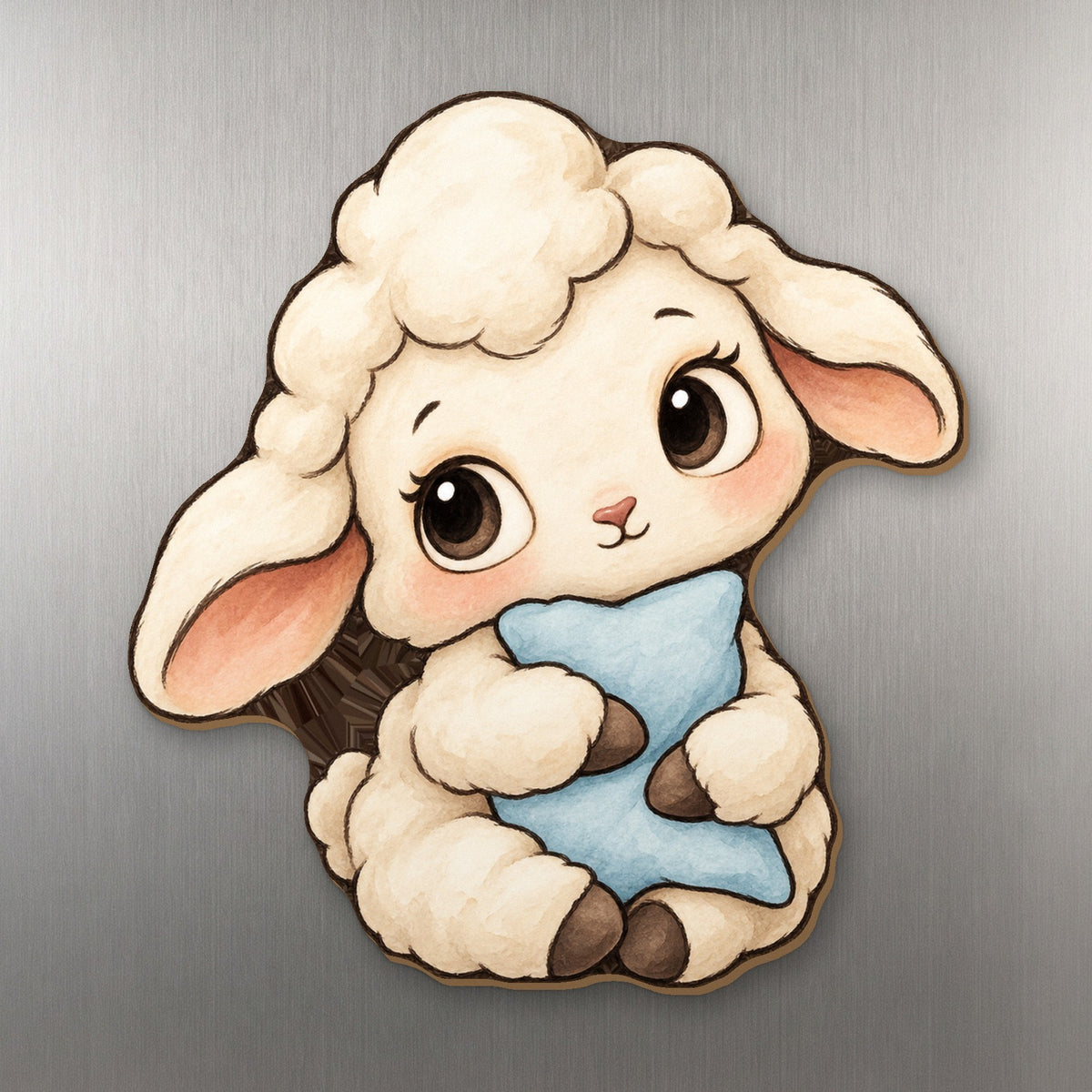 Cloud Lamb wood magnet M280 on a stainless steel fridge, made in USA