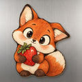 Berry Fox wood magnet M284 on a stainless steel fridge, made in USA