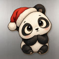 Santa Panda wood magnet M286 on a stainless steel fridge, made in USA
