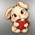 Cocoa Bunny wood magnet M287 on a stainless steel fridge, made in USA