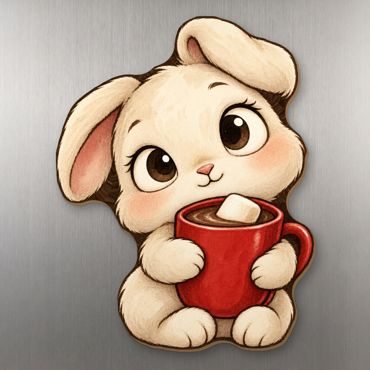 Cocoa Bunny wood magnet M287 on a stainless steel fridge, made in USA