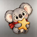 Star Koala wood magnet M289 on a stainless steel fridge, made in USA