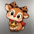 Jolly Reindeer wood magnet M291 on a stainless steel fridge, made in USA