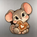 Cookie Mouse wood magnet M296 on a stainless steel fridge, made in USA