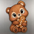 Cookie Bear wood magnet M298 on a stainless steel fridge, made in USA