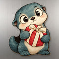 Gift Otter wood magnet M299 on a stainless steel fridge, made in USA