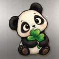 Clover Panda wood magnet M300 on a stainless steel fridge, made in USA