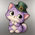 Lucky Kitty wood magnet M301 on a stainless steel fridge, made in USA
