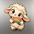 Rainbow Lamb wood magnet M302 on a stainless steel fridge, made in USA