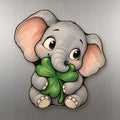 Shamrock Elephant wood magnet M304 on a stainless steel fridge, made in USA