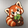 Clover Red Panda wood magnet M305 on a stainless steel fridge, made in USA