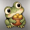 Golden Frog wood magnet M306 on a stainless steel fridge, made in USA