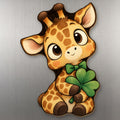 Lucky Giraffe wood magnet M307 on a stainless steel fridge, made in USA