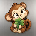 Clover Monkey wood magnet M310 on a stainless steel fridge, made in USA