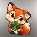 Lucky Fox wood magnet M313 on a stainless steel fridge, made in USA