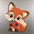 Berry Fox wood magnet M315 on a stainless steel fridge, made in USA