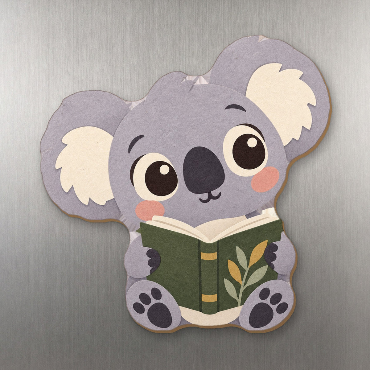 Book Koala wood magnet M319 on a stainless steel fridge, made in USA