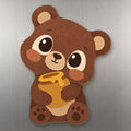 Honey Bear wood magnet M321 on a stainless steel fridge, made in USA