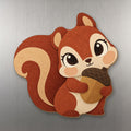 Acorn Squirrel wood magnet M322 on a stainless steel fridge, made in USA