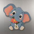 Flower Elephant wood magnet M323 on a stainless steel fridge, made in USA