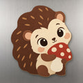 Mushroom Hedgehog wood magnet M326 on a stainless steel fridge, made in USA