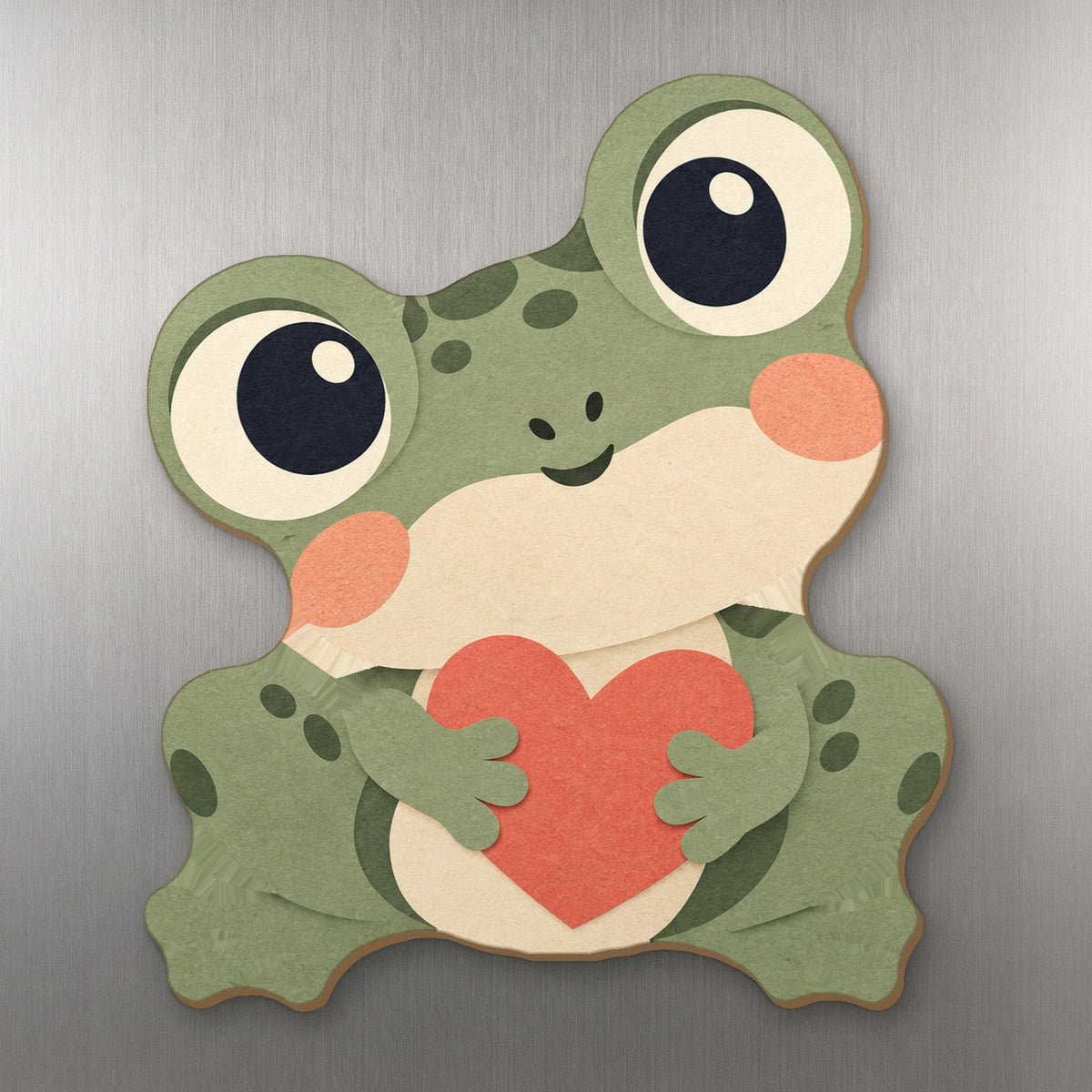 Heart Frog wood magnet M329 on a stainless steel fridge, made in USA