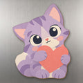 Heart Kitten wood magnet M334 on a stainless steel fridge, made in USA