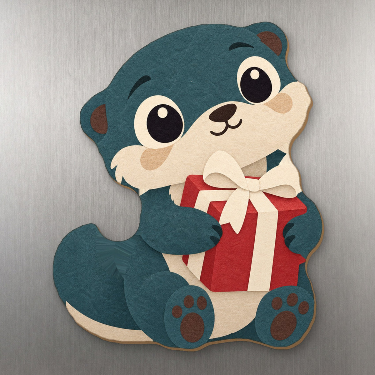 Gift Otter wood magnet M335 on a stainless steel fridge, made in USA
